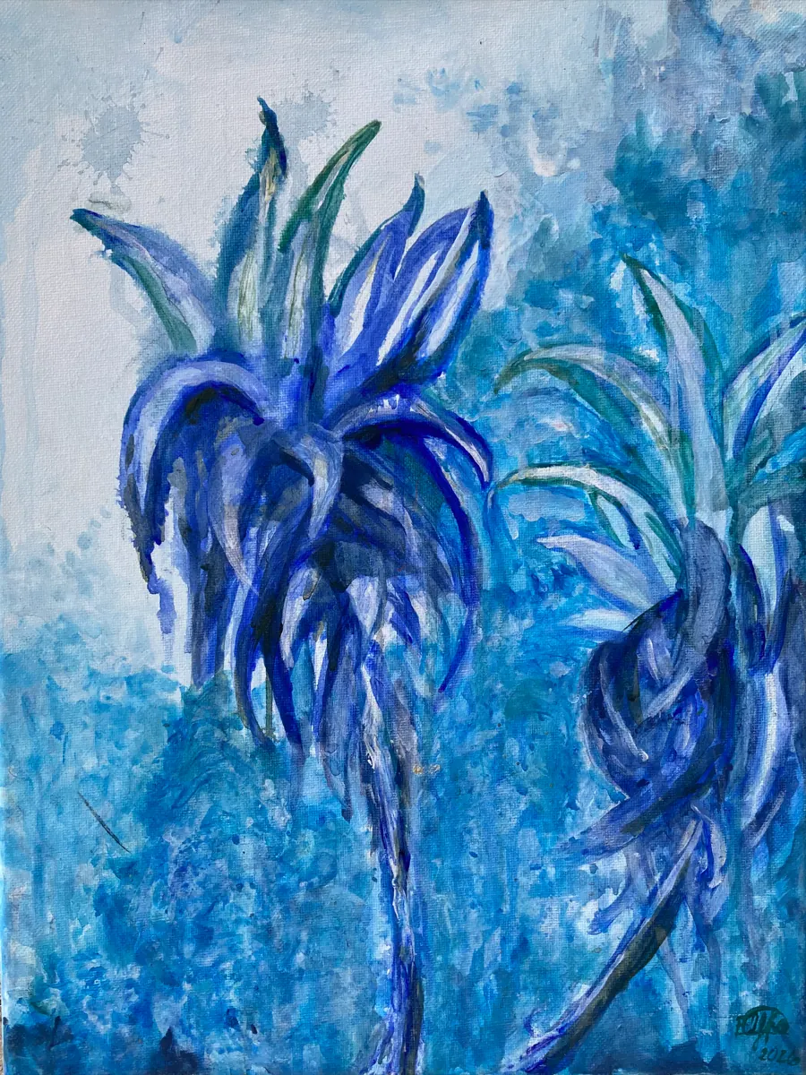 Flor de itabo (Yucca gigantea) &mdash; 2025. Acrylic on canvas, 12x15.5 in.