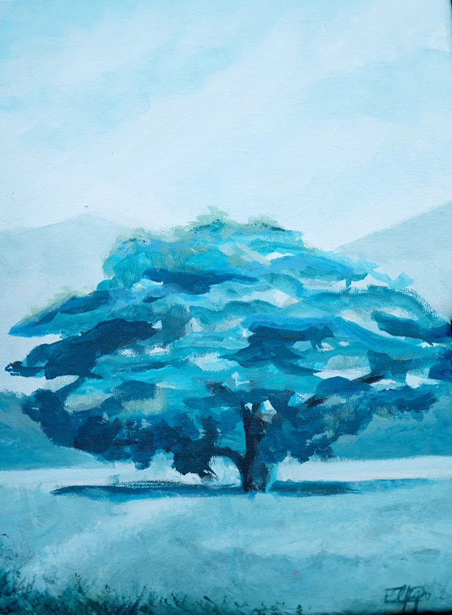 Guanacaste (Enterolobium cyclocarpum) &mdash; 2026. Acrylic on canvas, 12x15.5 in.