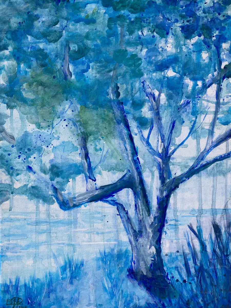 Romerillo (Suriana maritima) &mdash; 2025. Acrylic on canvas, 12x15.5 in.