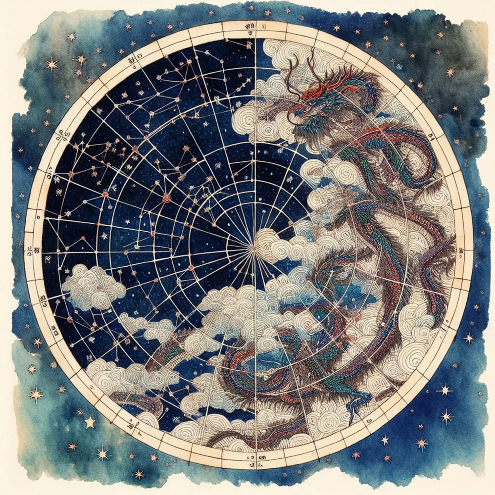 A detailed astrological wheel illustration